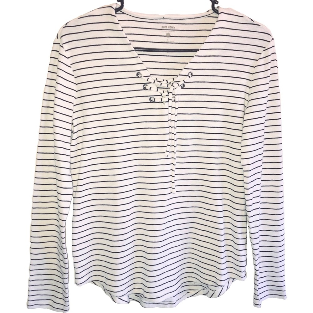 Ruff Hewn Lace-Up Striped Long Sleeve
